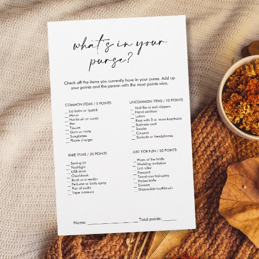 Papier Ce qui est dans votre jeu de Fête des mariées de b