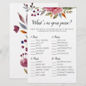 Papier Ce qui est dans votre sac Jeu de Fête des mariées (Devant / Derrière)