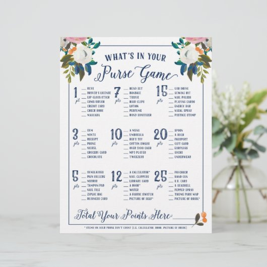 Papier Ce qui est dans votre sac Jeux de Fête des mariées (Debout devant)