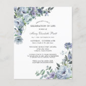 Papier Célébration budgétaire de la vie Blue Floral Invit (Devant)