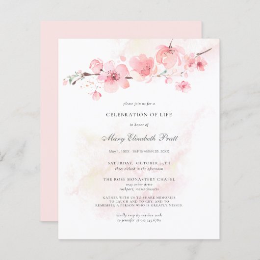 Papier Célébration budgétaire de la vie funéraire rose fl (Devant / Derrière)