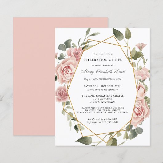 Papier Célébration budgétaire de la vie rose florale Invi (Devant / Derrière)