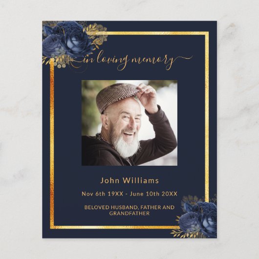 Papier Célébration de la vie funéraire bleu invitation ph (Dos)