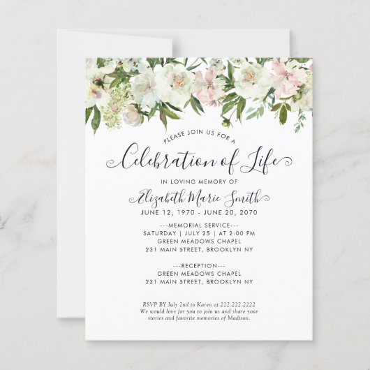 Papier Célébration de la vie funéraire Invitation commémo (Devant)