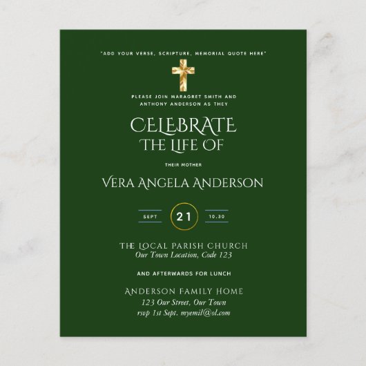 Papier Célébration de la vie Mémorial funéraire catholiqu (Devant)