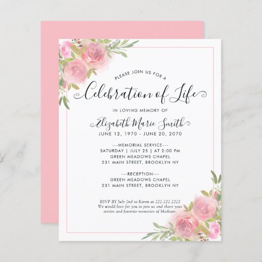 Papier Célébration de la vie Memorial Funeral Invitation (Devant / Derrière)