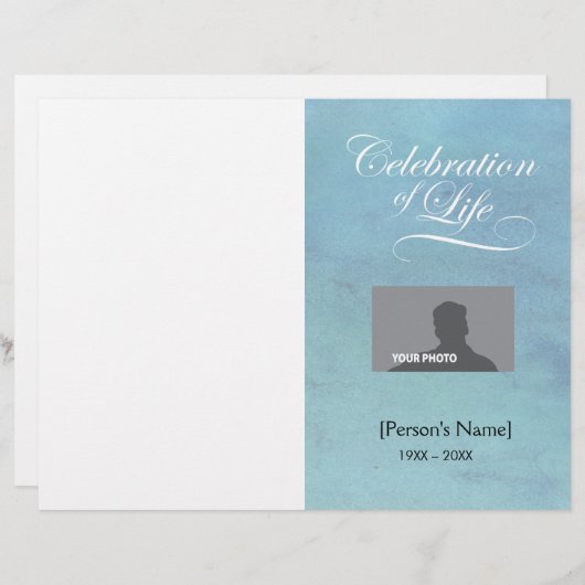 Papier Celebration of Life Memorial Program blue watercol (Devant / Derrière)