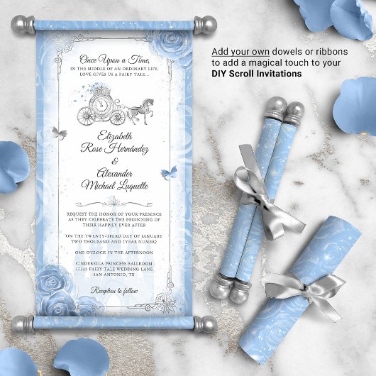 Papier Cendrillon fée Mariage Scroll Invitations