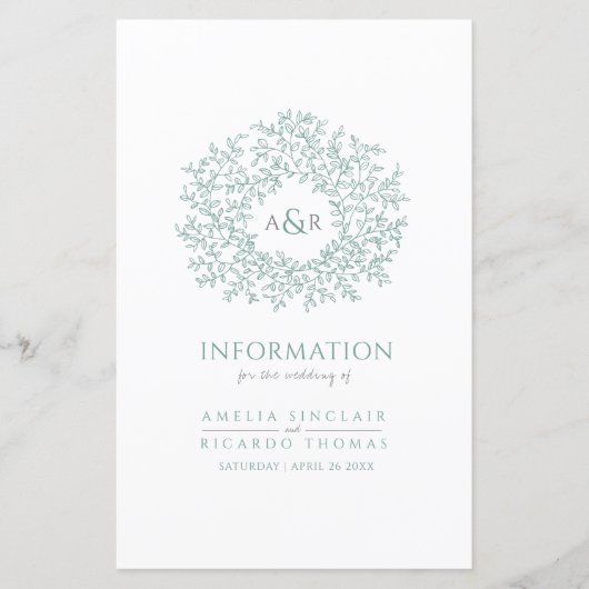 Papier Cercle vert d'informations des invités mariages fe (Devant)