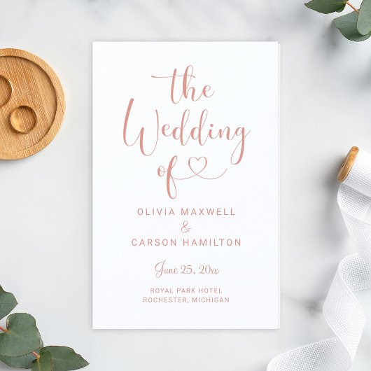 Papier Cérémonie de Mariage de script de coeur d'or Rose