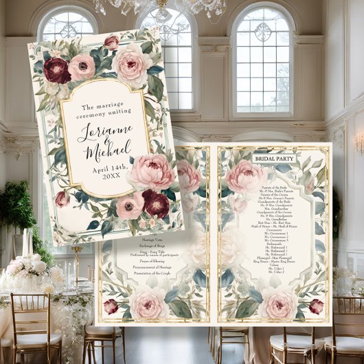 Papier Cérémonie de Mariage d'or rose floral