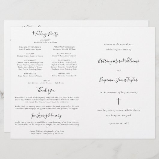 Papier Cérémonie Mariage catholique moderne avec programm (Devant / Derrière)