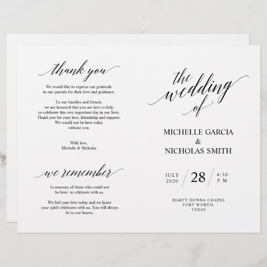 Papier Cérémonie mariage Programmes, Élégance moderne Noi (Devant / Derrière)