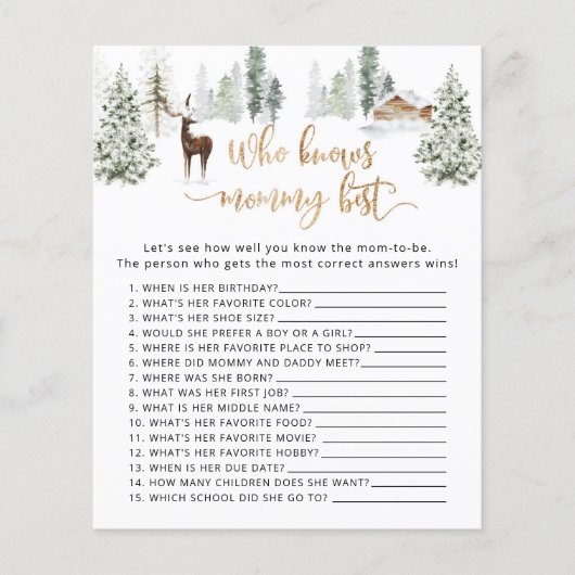 Papier Cerf de forêt Qui connaît maman meilleur jeu (Devant)