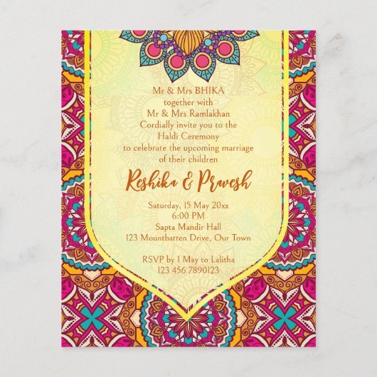 Papier Cerise mandala rangoli invitation conjointe haldi (Dos)