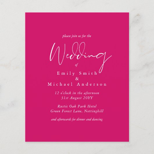 Papier Cerise Pink Script Typographie Mariage budgétaire (Devant)