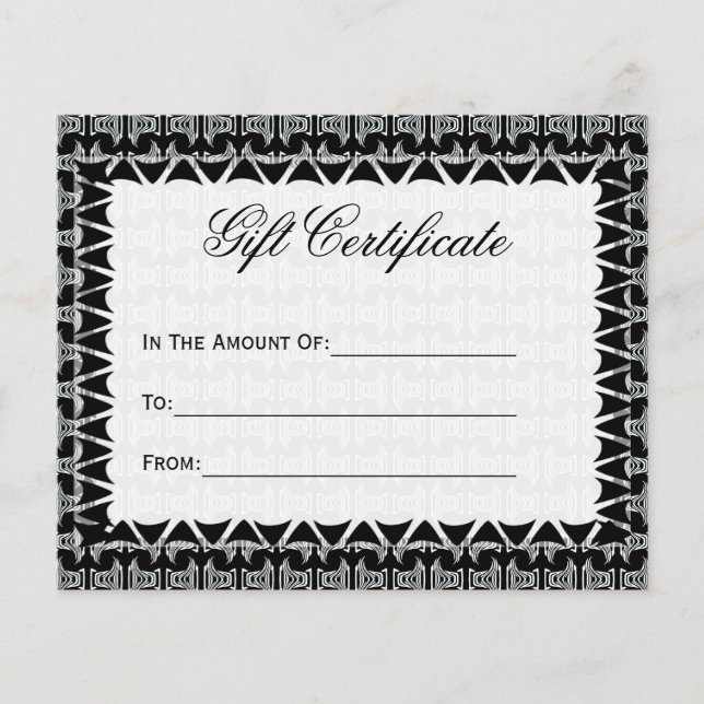 Papier Certificat cadeau Black White Tribal Motif (Devant)