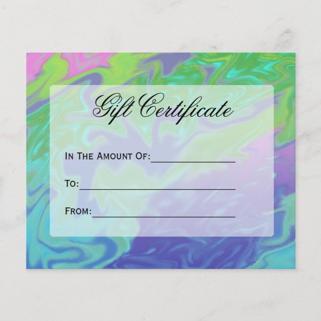 Papier Certificat cadeau bleu vert coloré (Devant)