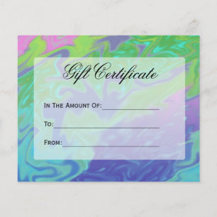 Papier Certificat cadeau bleu vert coloré