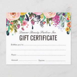 Papier Certificat cadeau de salon de beauté florale peint