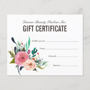 Papier Certificat cadeau de salon de beauté florale peint