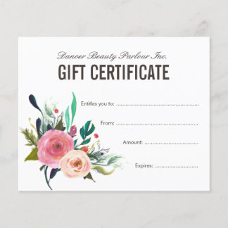 Papier Certificat cadeau de salon de beauté florale peint