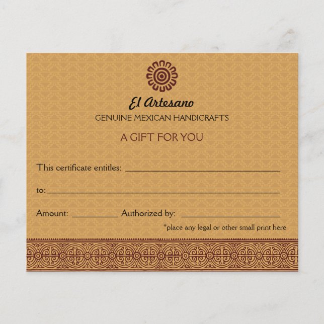 Papier Certificat cadeau Rose mexicain d'or (Devant)