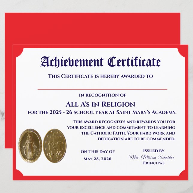Papier Certificat d'accomplissement personnalisable (Devant / Derrière)