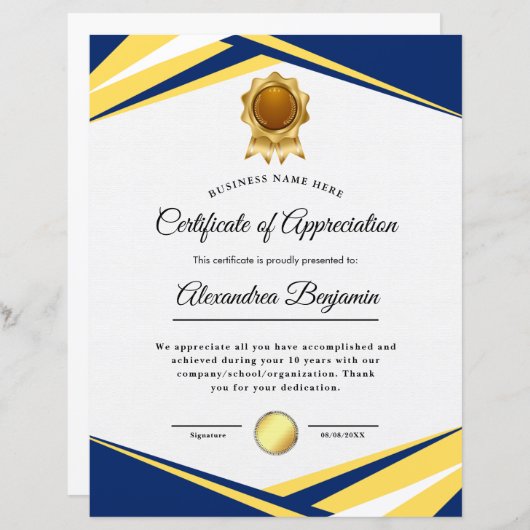 Papier Certificat d'achèvement (Devant / Derrière)