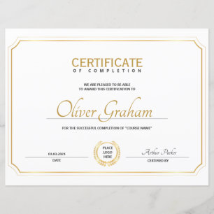 Papier Certificat d'achèvement