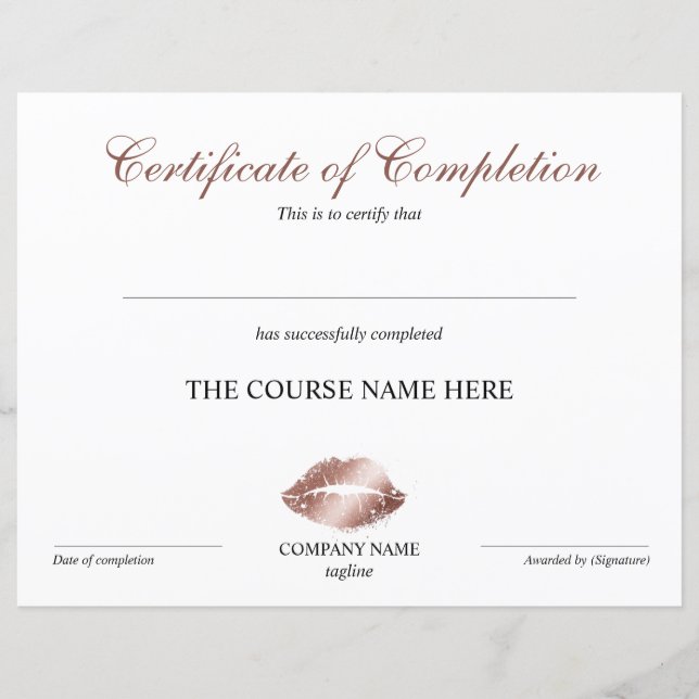 Papier Certificat d'achèvement Accréditation Lips de cour (Devant)