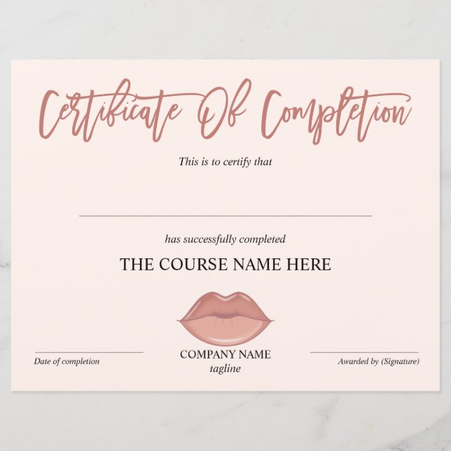 Papier Certificat d'achèvement Accréditation Lips de cour (Devant)