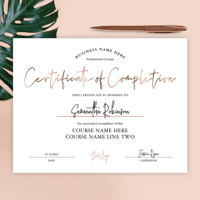 Papier Certificat d'achèvement Bronze Rose Or (Créateur téléchargé)