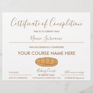 Papier certificat d'achèvement de la cuisson du pain
