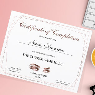 Papier Certificat d'achèvement de la formation Cils de la