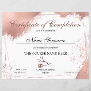 Papier Certificat d'achèvement de la formation de coiffeu