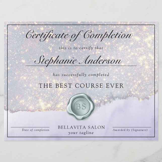 Papier Certificat d'Achèvement de la Formation Luxe Glam  (Devant)