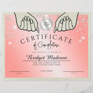 Papier Certificat d'achèvement de la Glittery Pink Nail