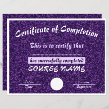 Certificat d'achèvement de la gloire violette