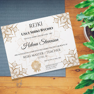 Papier Certificat d'achèvement de Reiki Yoga