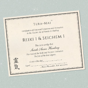Papier Certificat d'achèvement de Reiki Yoga