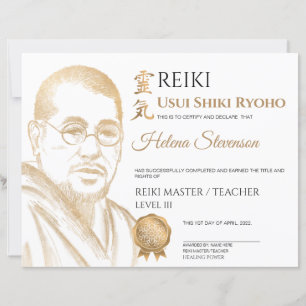 Papier Certificat d'achèvement de Reiki Yoga