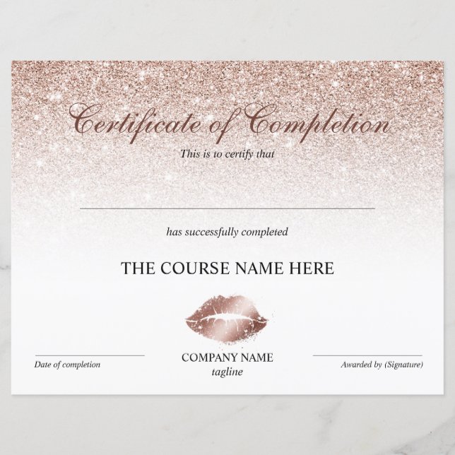 Papier Certificat d'achèvement des lèvres de prime (Devant)