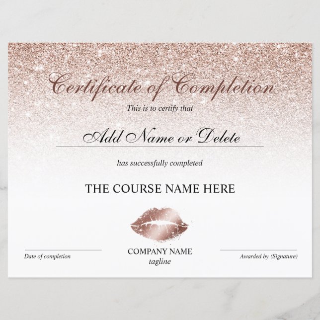 Papier Certificat d'achèvement des lèvres de prime (Devant)