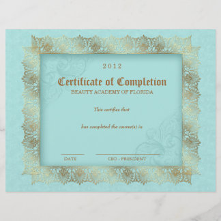 Papier Certificat d'achèvement Diplôme Beauté Bleu 2