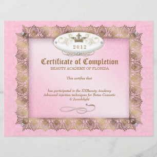 Papier Certificat d'achèvement Diplôme Beauté rose
