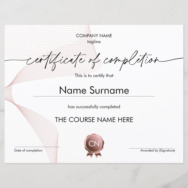 Papier Certificat d'achèvement Diplôme de participation (Devant)
