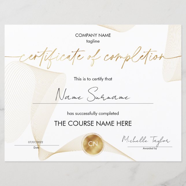 Papier Certificat d'achèvement Diplôme de participation (Devant)