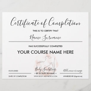 Papier Certificat d'achèvement du Bronzer Contouring Body