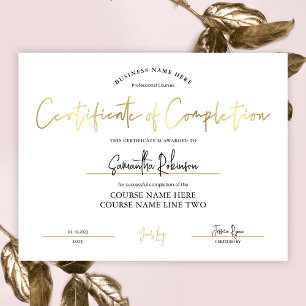 Papier Certificat d'achèvement Faux Gold Beauty Award